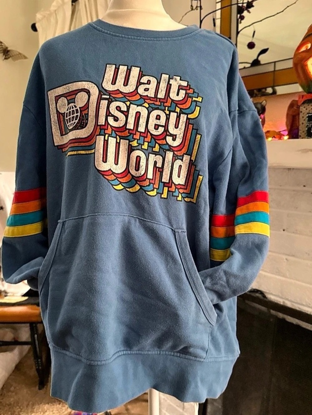 Disney Parks Walt Disney World Retro Logo Crew Neck Sweatshirt Adult MD Blue